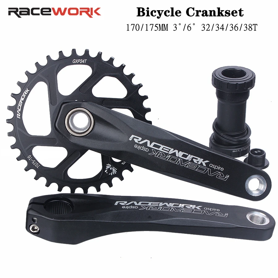 

RACEWORK Bicycle Crank Integrated Crankset Connecting Rods 170 175MM Mountain bike cranks chainring 32/34/36/38T For SHIMANO