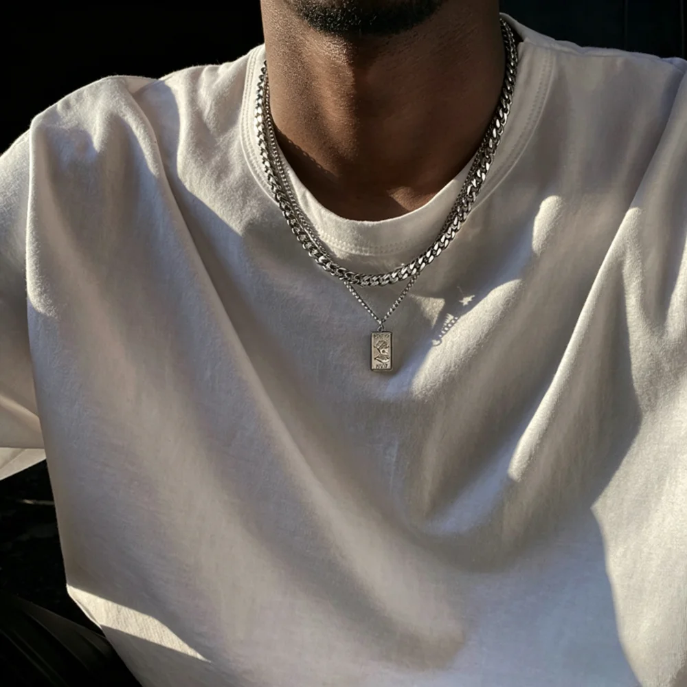 Retro Doppelschichtige Kubanische Kettenkette Hip-Hop Herren Edelstahl Anhänger Halskette Modische Pulloverkette Schmuck – Detail 2