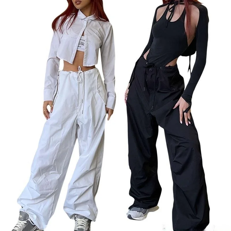 

Сексуальные кружевные широкие брюки с высокой талией в стиле ретро, уличные женские модные летние повседневные брюки с кетами из полиэфирного волокна