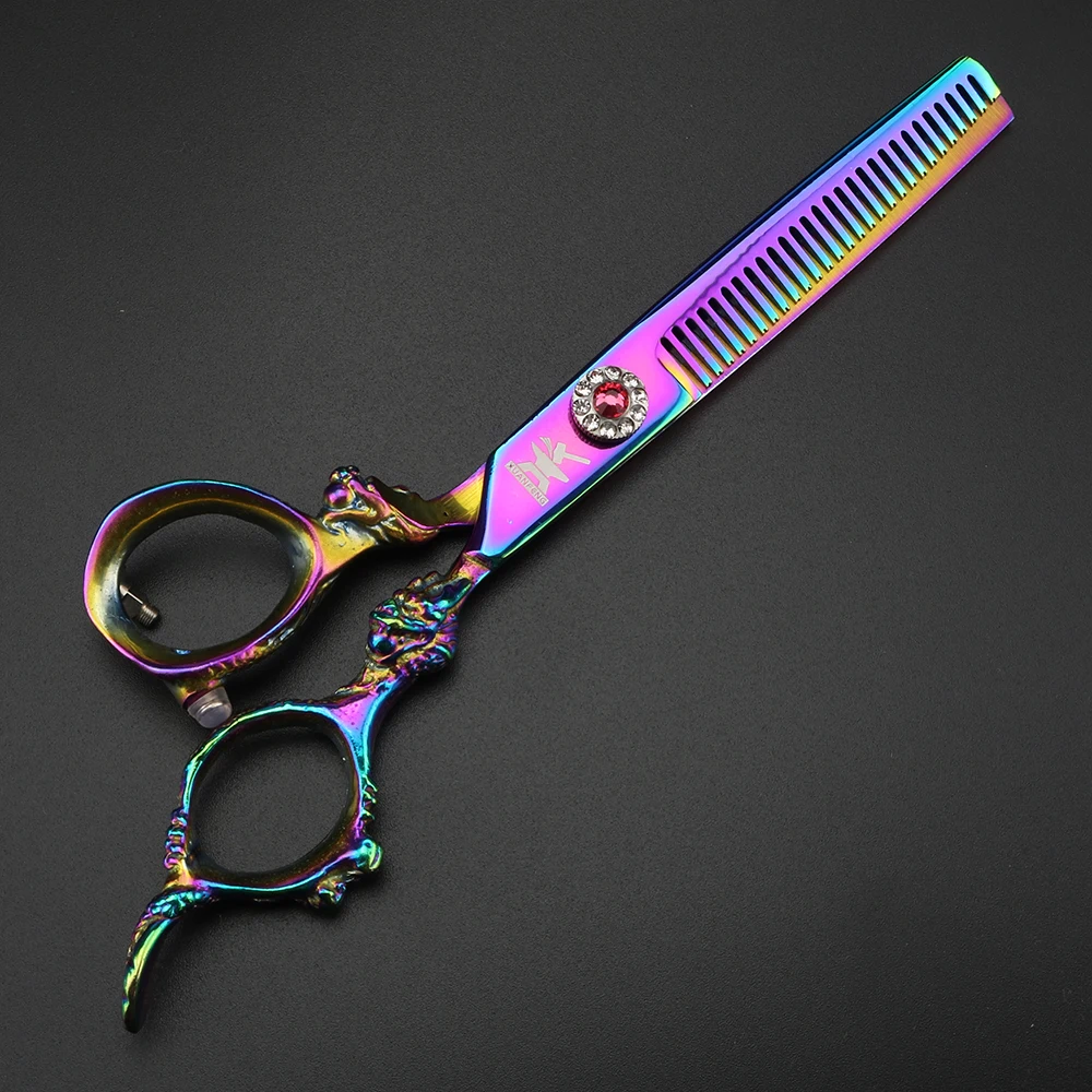 Purple Double Dragon Handle Hair Scissors Barber Cutting Scissors and Thinning Scissors Japanese Scissors