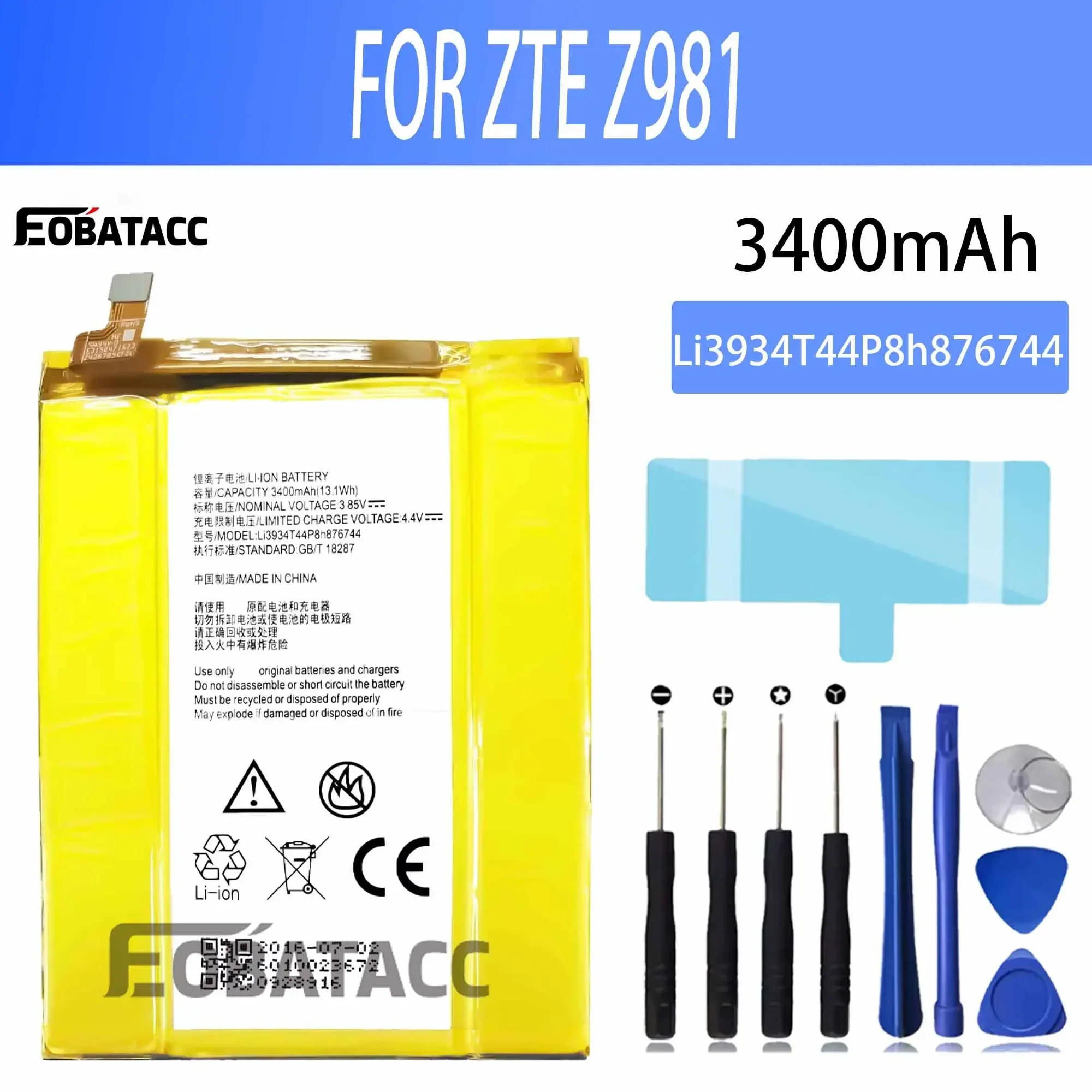 

EOTABACC 100% New Original Battery Li3934T44P8h876744 For ZTE Z981 Battery +Tools