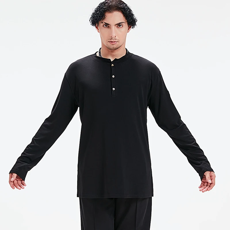 เสื้อเต้นลาตินชาย แขนยาว รุ่นใหม่ ปี 2025 เสื้อยืดสำหรับผู้ใหญ่ ฝึกซ้อมเต้นรูมบ้า ซัลซ่า ชุดเต้นรำ เสื้อยืดสำหรับเล่นกีฬาเต้นรำ รุ่น BL17758