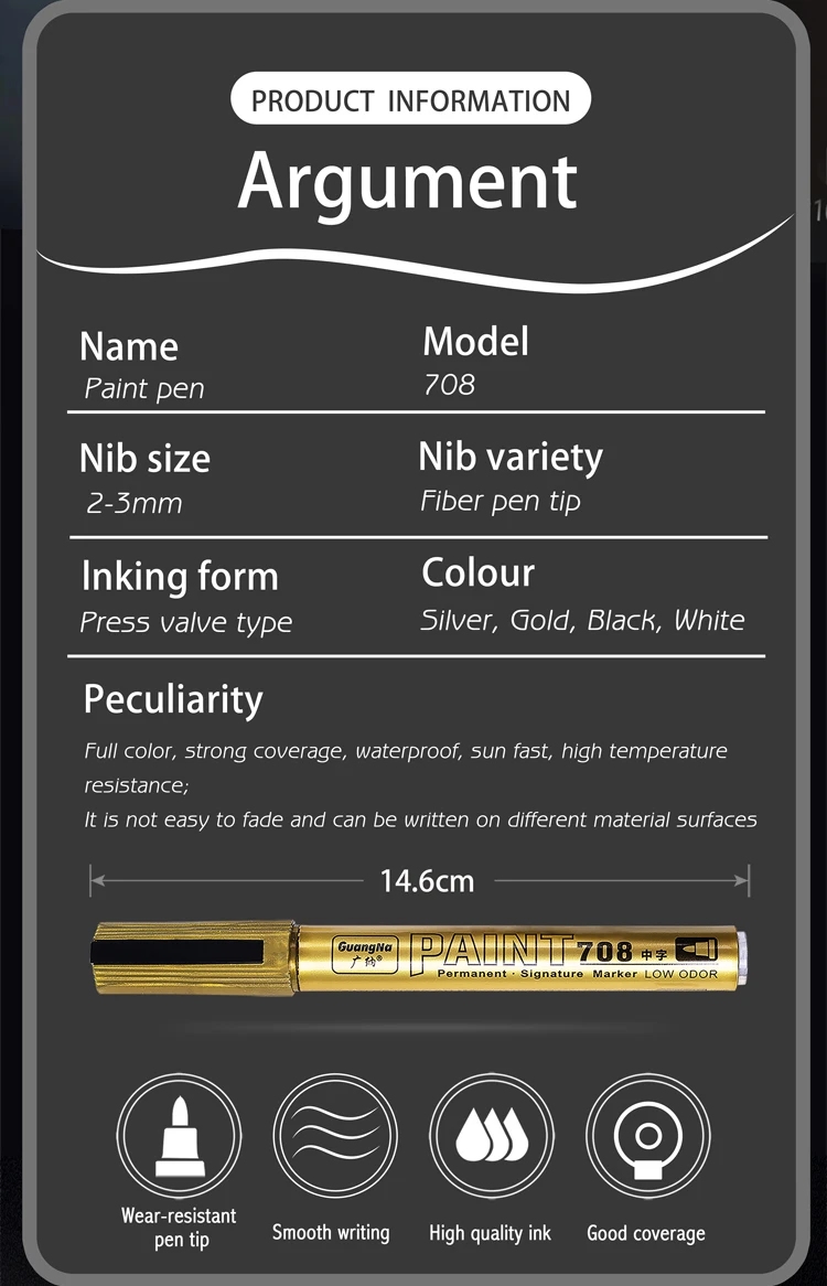 Permanente Farbmarker-Stifte mit Tintenset Gold Silber Weiß 2mm Kunstmarker Reifenprofil Gummi Stoff Metall Metallic-Marker-Stifte – Detail 3