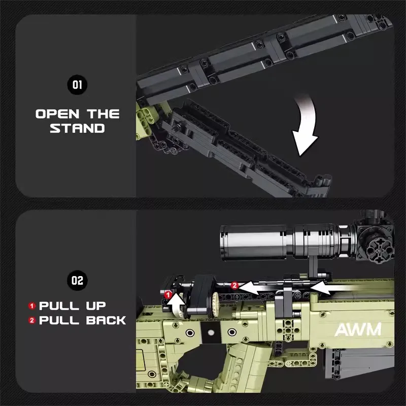 Reobrix-子供のためのスナイパーライフルのビルディングブロック,技術玩具,軍用武器,レンガパズル,誕生日プレゼント,awm,77026