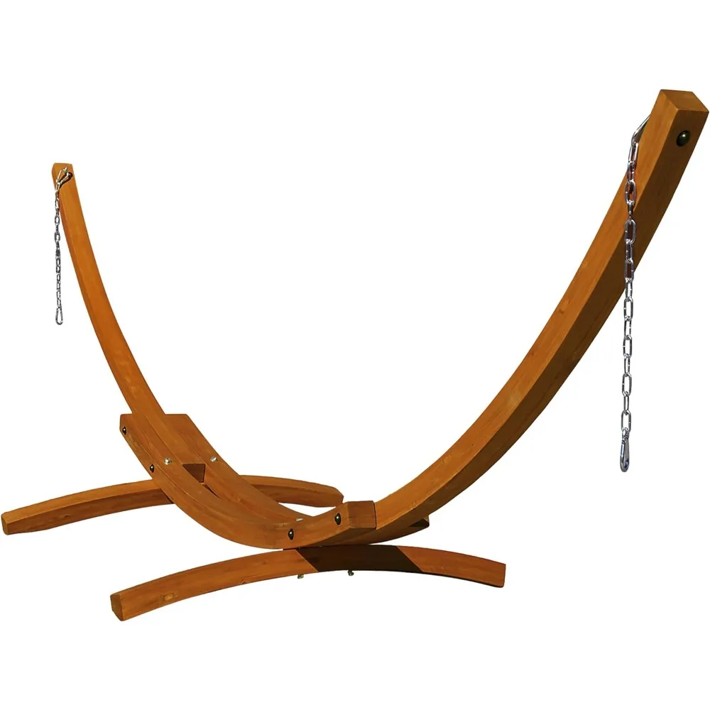 

Curved Wooden Hammock Stand,Pine Hammock Stand with Mountaineering Buckle Chain for Deck Garden Patio,Outdoor Portable Bed Frame