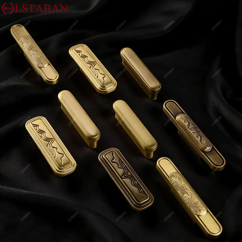 Vintage European Style Cabinet Door Handle Solid Brass Luxury Kitchen Cabinet Knob Cupboard Wardrobe Furniture Copper Door Pull
