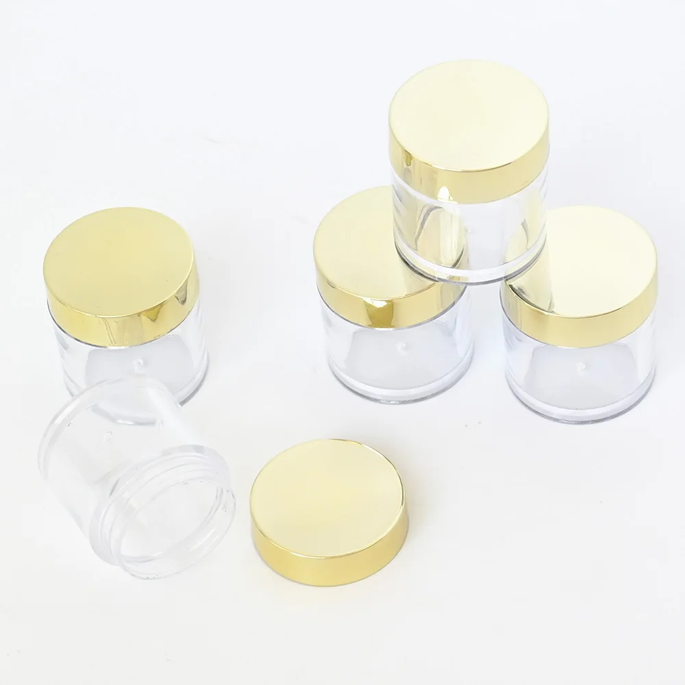 20/50/100pcs 10g/1oz/2oz Pots Cosmetic Travel Bottle Gold Lids Clear Transparent Mini Empty Box Nail Acrylic Powder/Glitters Jar images - 6