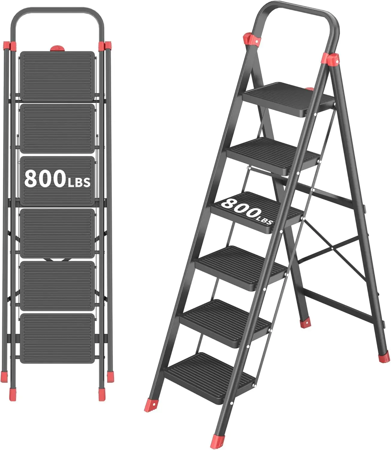 

6-Step Folding Step Stool Ladder with Handle, Anti-Slip Wide Pedals & Feet, 800lbs Capacity Sturdy Ladder for Home Kitchen Adult