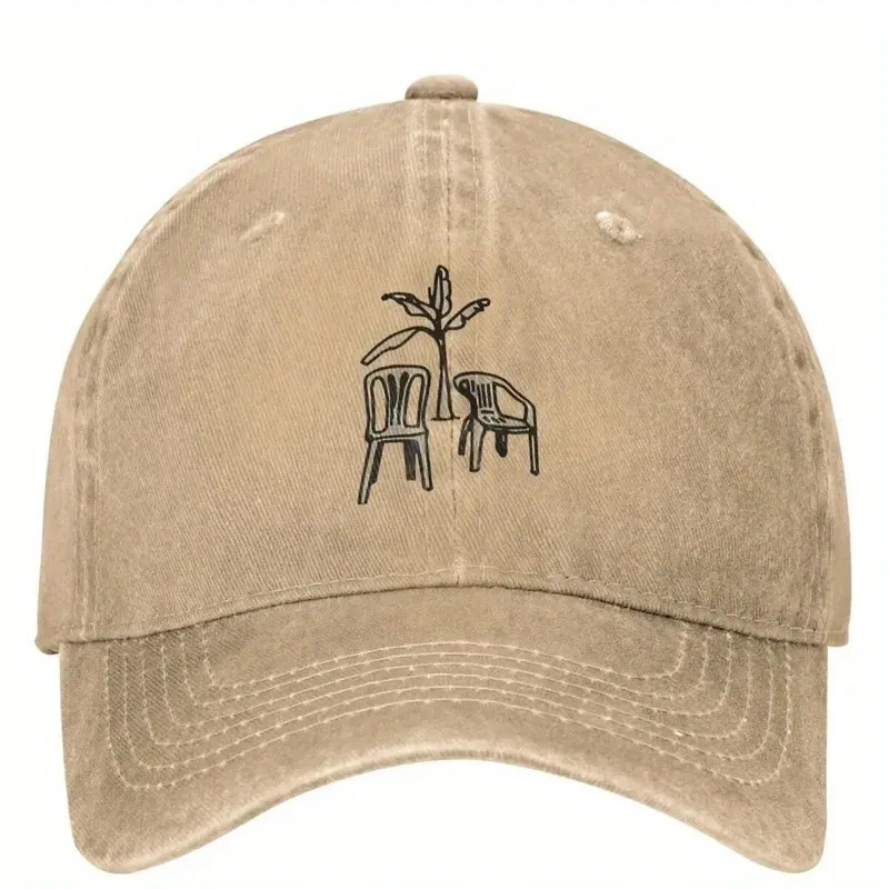 Plastic Chairs & Palm Tree Graphic Baseball Cap Unisex Washed Cotton Sun Hat for All Seasons