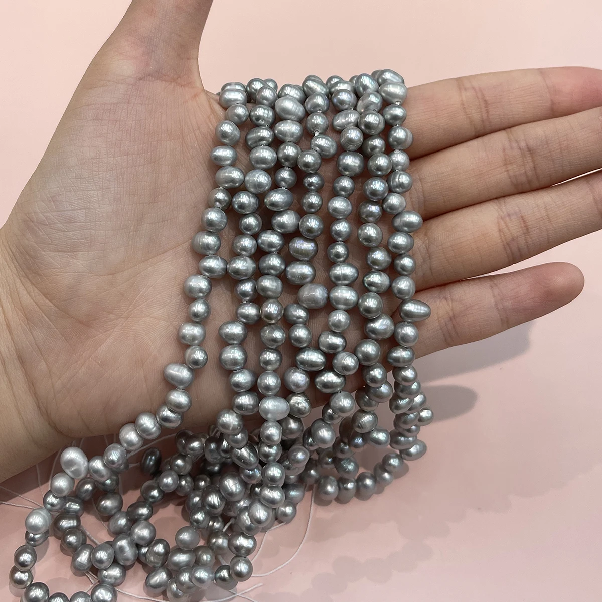 Natürliche Süßwasserperlen mit drei bis sieben Löchern, graue Perlen für die Schmuckherstellung, DIY-Halsketten, Armbänder, Ohrringe, handgefertigte Accessoires – Detail 5