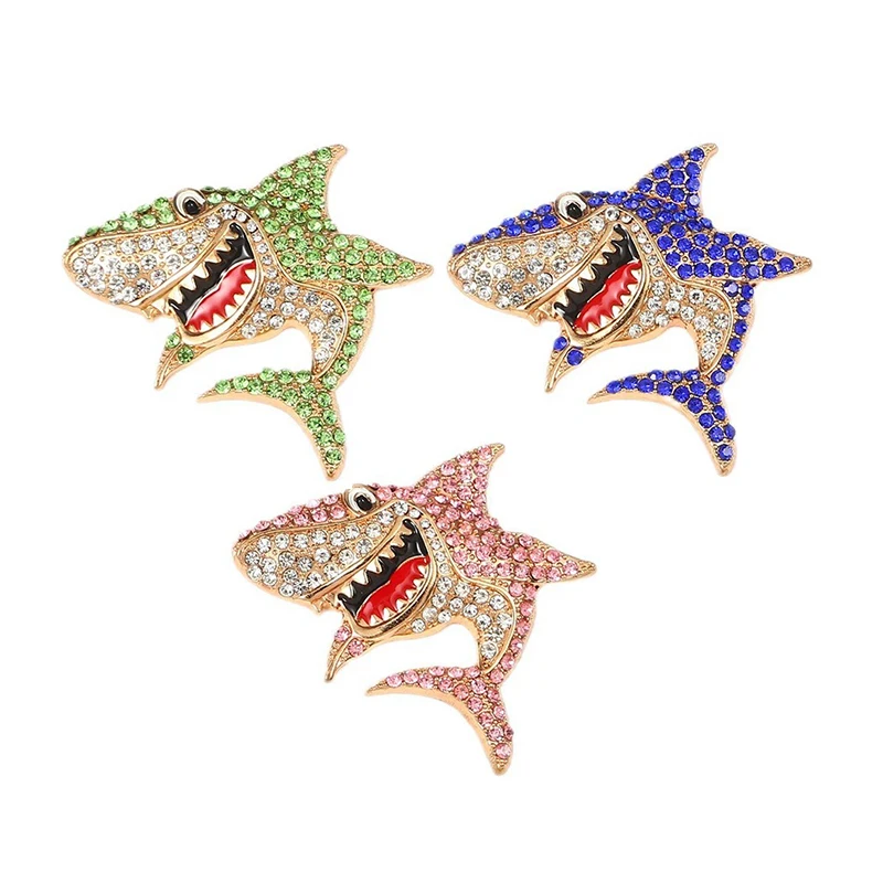 1Pc Exquisite Shark Brooches for Women Men Rhinestone Animal Pins Jewelry Trendy Accessories Birthday Party Gifts 2026