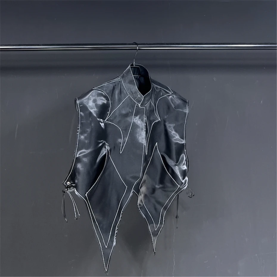 Irregular Bat Vest Jacket Men Streetwear Hip Hop Punk Reflect Light Short Coat Oversized Harajuku Vintage Loose Casual Vest Tops