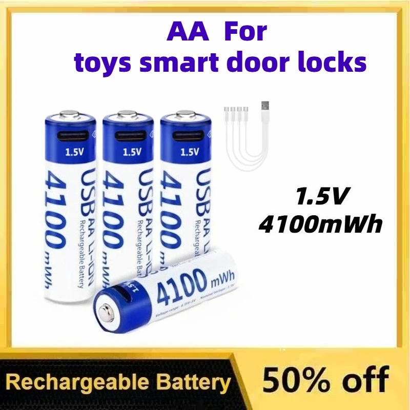 

High-Quality 1.5V 4100mWh AA Rechargeable Type-C USB Lithium Battery Suitable for Toys Smart Door Locks Replaceable Battery
