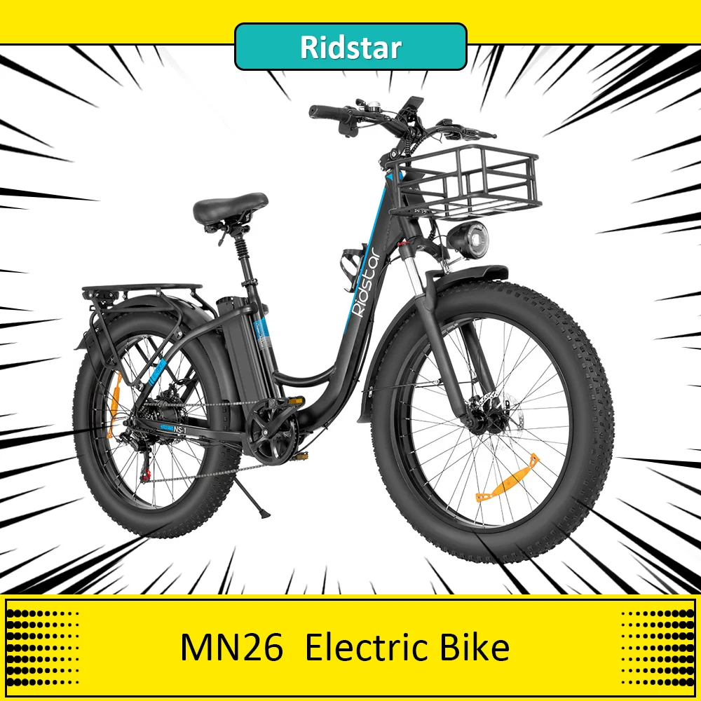 Ridstar MN26 Electric Bike 750W Powerful Motor 48V 20Ah Removeable Battery 26*4.0' Fat Tire Ebike, 58km/h Max Speed  LCD Display