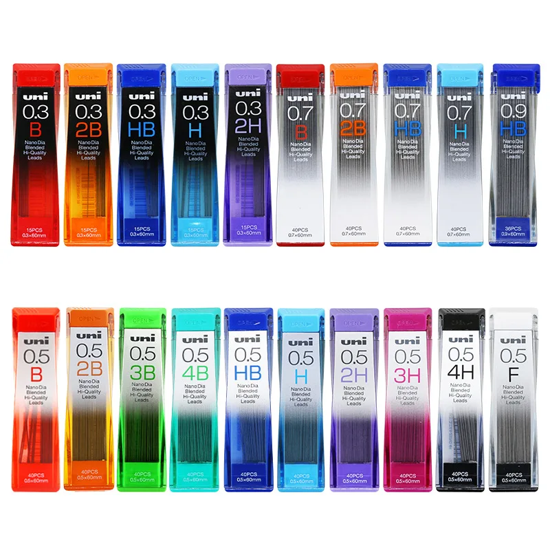 UNI 202ND Nano Diamond Lead Cores HB/2B/2H Student Art Sketch Drawing Mechanical Pencil Refills 0.3/0.5/0.7/0.9mm Stationery