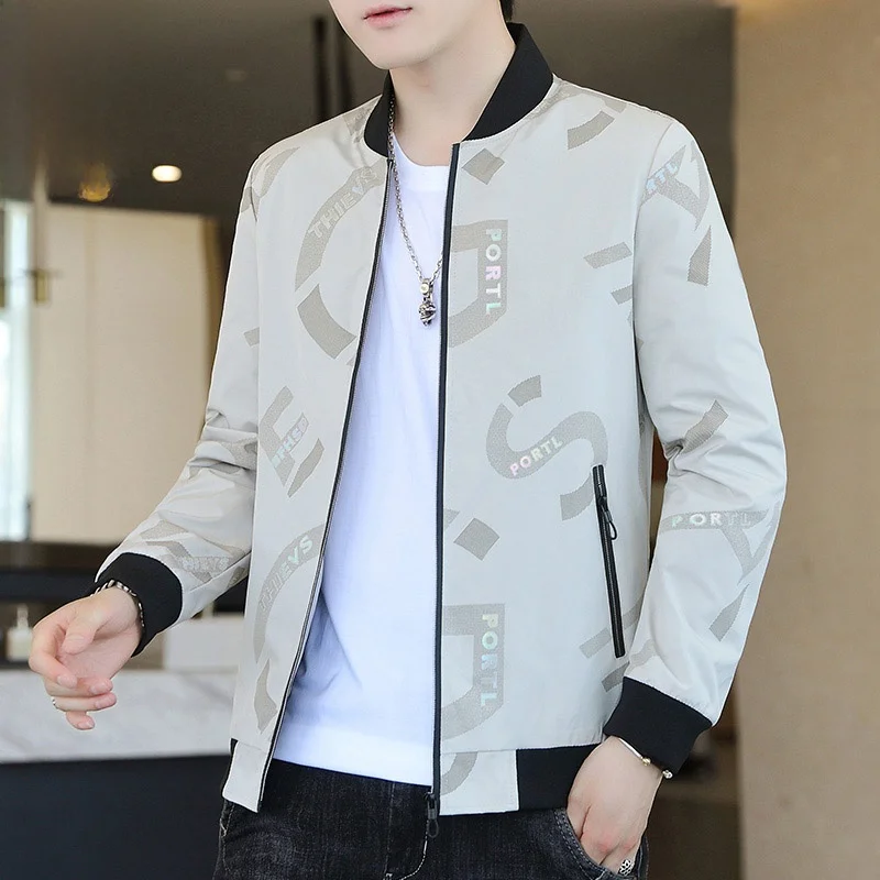 

Men's Baseball Collar Jaet Casual Busin Outerwear Autumn New Sle Windproof Polyester Long Sve Zipper Decora...