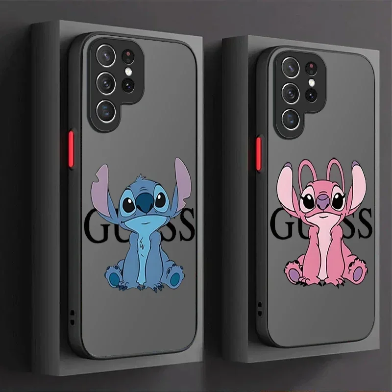 Cute Disney Stitch Angel Case For Samsung Galaxy S24 S23 S22 Ultra S21 S20 FE S10 Plus A15 A25 A35 A55 5G Note 20 10 Back Cover