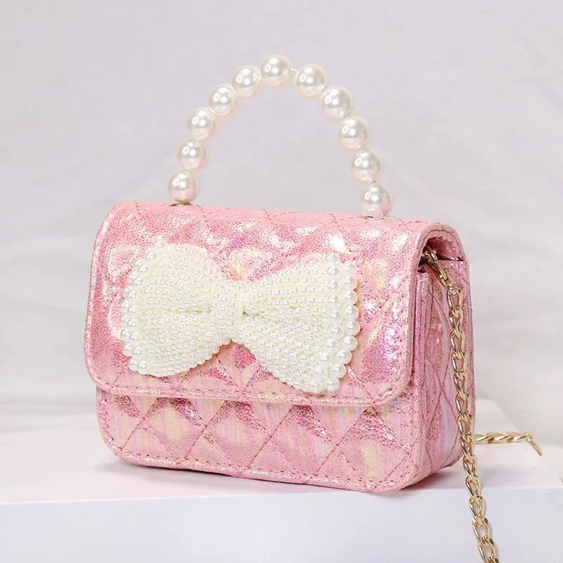 Children's Bag 2024 Fashion Pearl Bow crossbody bags Girls cute fashion handbags shoulder bag Toddlers Mini totes NAB289