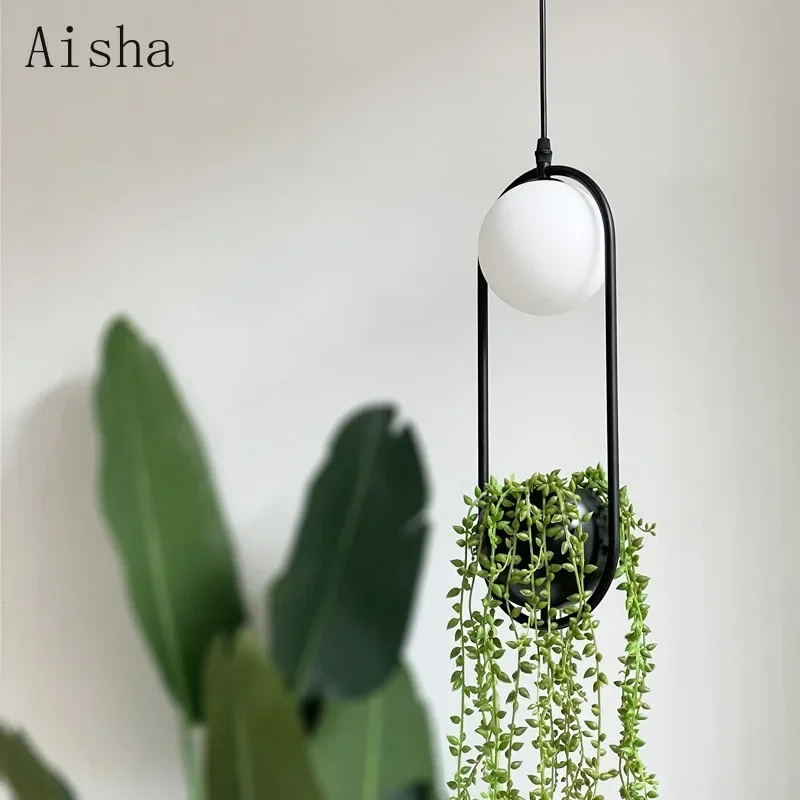 Simple Plant Pendant Light LED Bedroom Bedside Living Room Home Decoration Hanging Lamp  Aisle Courtyard Chandelier