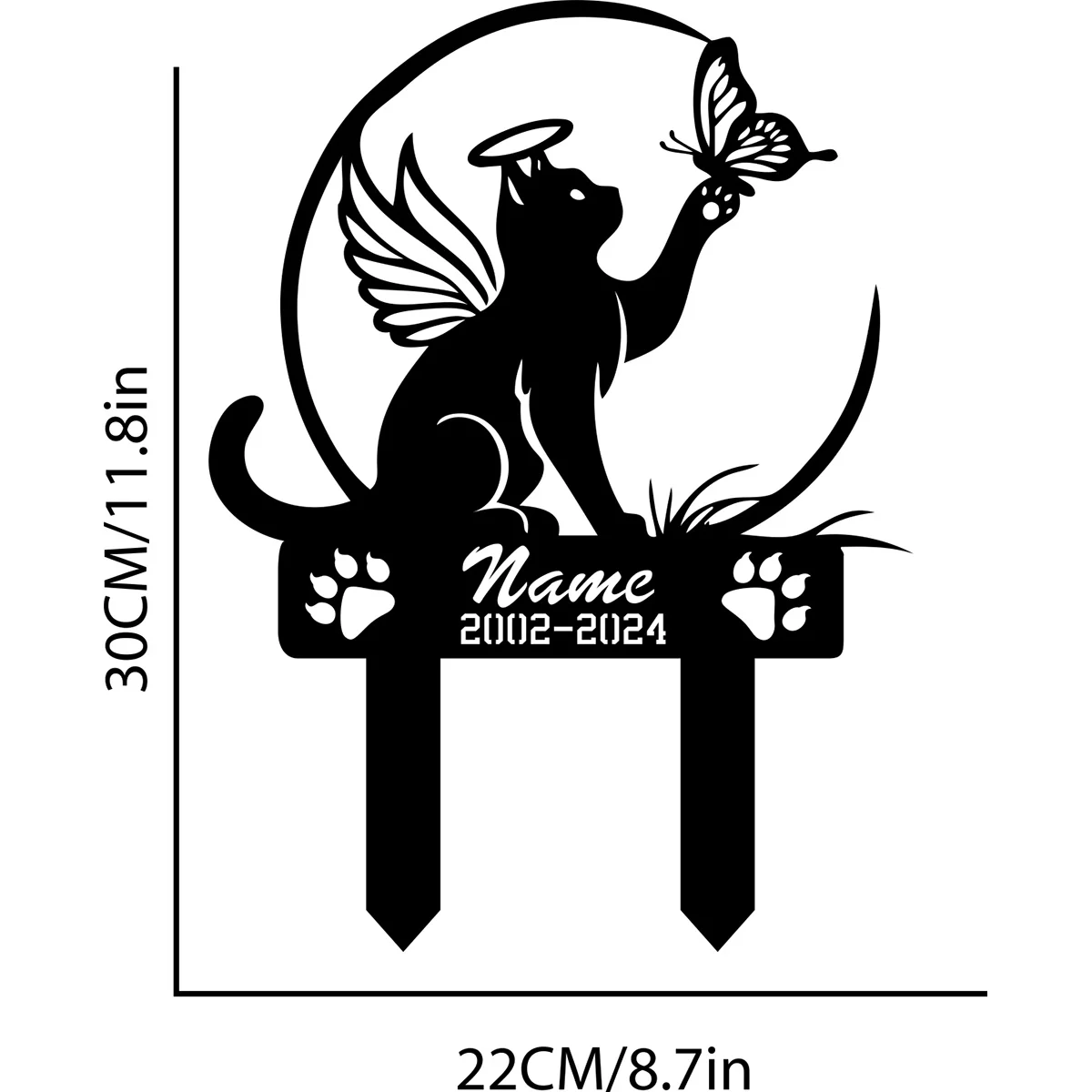Cat Garden Stake - Metal Cat with Butterfly Memorial, Personalized Cat Name Yard Stake, Garden Sign, Memorial Marker, Iron Art