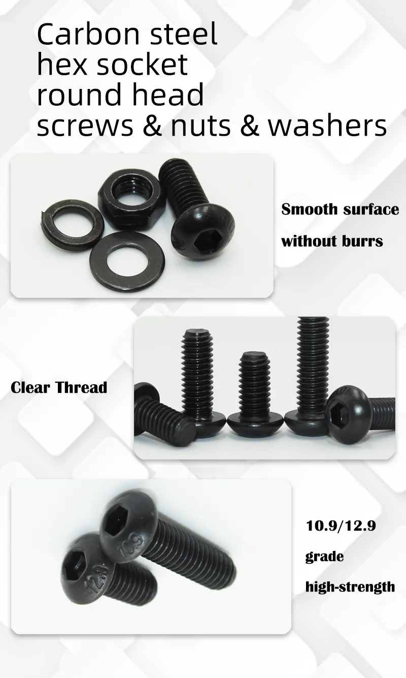 2510p Rundkopfschrauben M2 M2.5 M3 M4 M6 Güteklasse 10.9 Innensechskant-Rundkopfschrauben mit Allen-Antrieb ISO7380 Schrauben-Muttern-Unterlegscheiben-Set – Detail 1