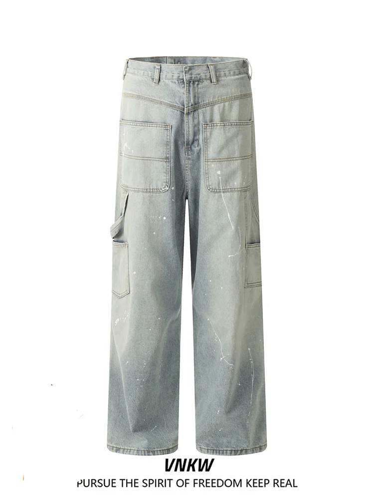 

Worn Look American Retro Men's Jeans Multi ket Loose Fit Casual Long Trousers Youth Faion Cotton Polyester Blend