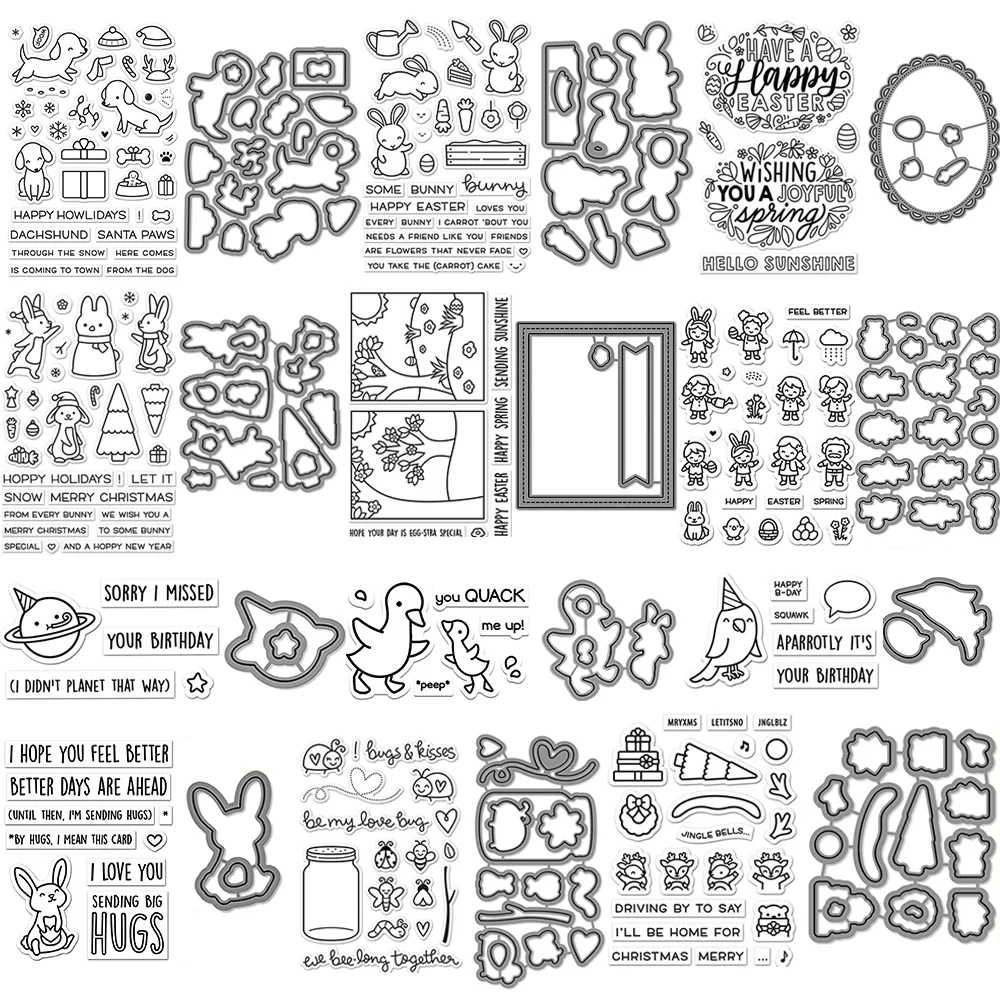 Schneehasen, kleine Frühlingsfreunde, klare Stempel oder Metall-Stanzformen für DIY-Bastelarbeiten, Karten, Scrapbooking, Dekoration