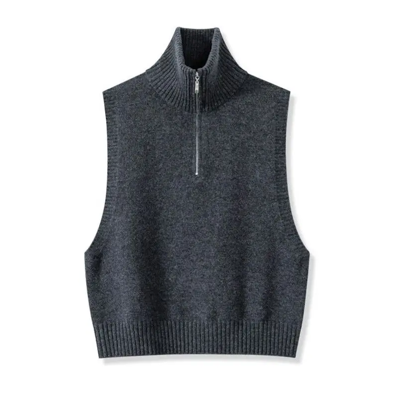 

2024 Autumn Winter New Fashion Pull Women Elagant Turtleneck Sleeveless Vest Sweater Knitted PulloverJumper Casual Tops R272