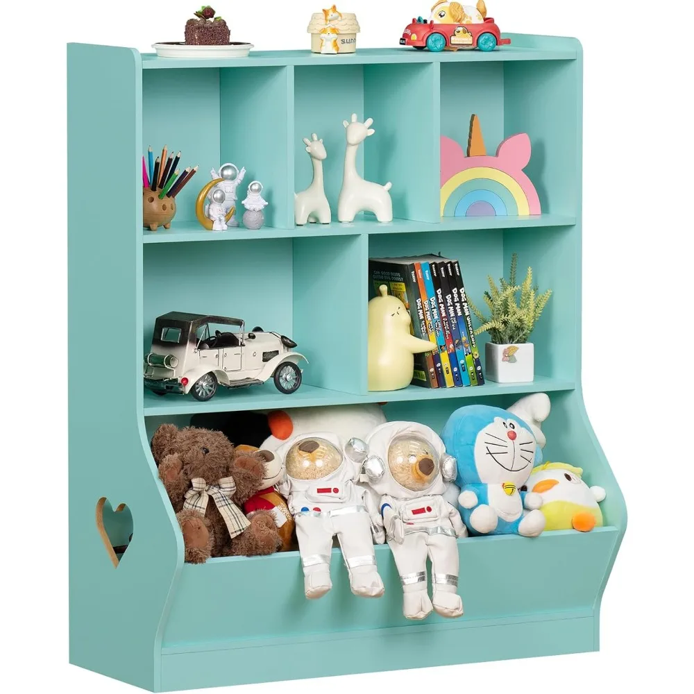 Storage Organizer, 3 Tier Children Small Bookcase and Bookshelf, Toddler 7 Cubby Toy Storage Cabinet, Toy Shelf for Playroom