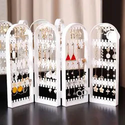2/4/6 Fans Panels Screen Folding Clear Earrings Studs Display Rack Necklace Jewelry Shelf Stand Holder Organizer Storage Box