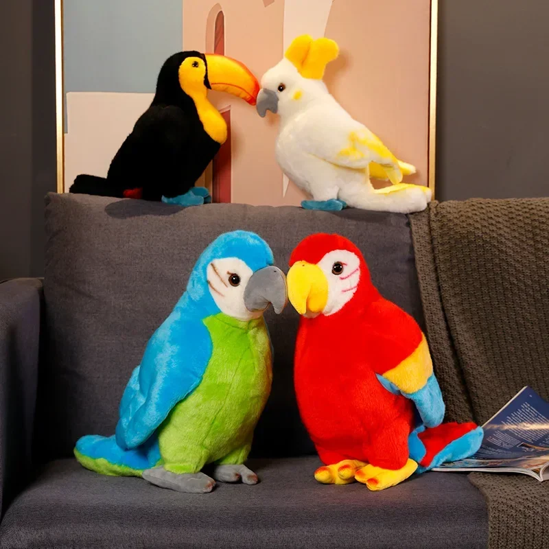 Hot 1pc 25/35cm Kawaii Parrot Plush Toys Soft Simulation Toucan Stuffed Toy Cute Wild Animals Birds Dolls Children Kids Gift