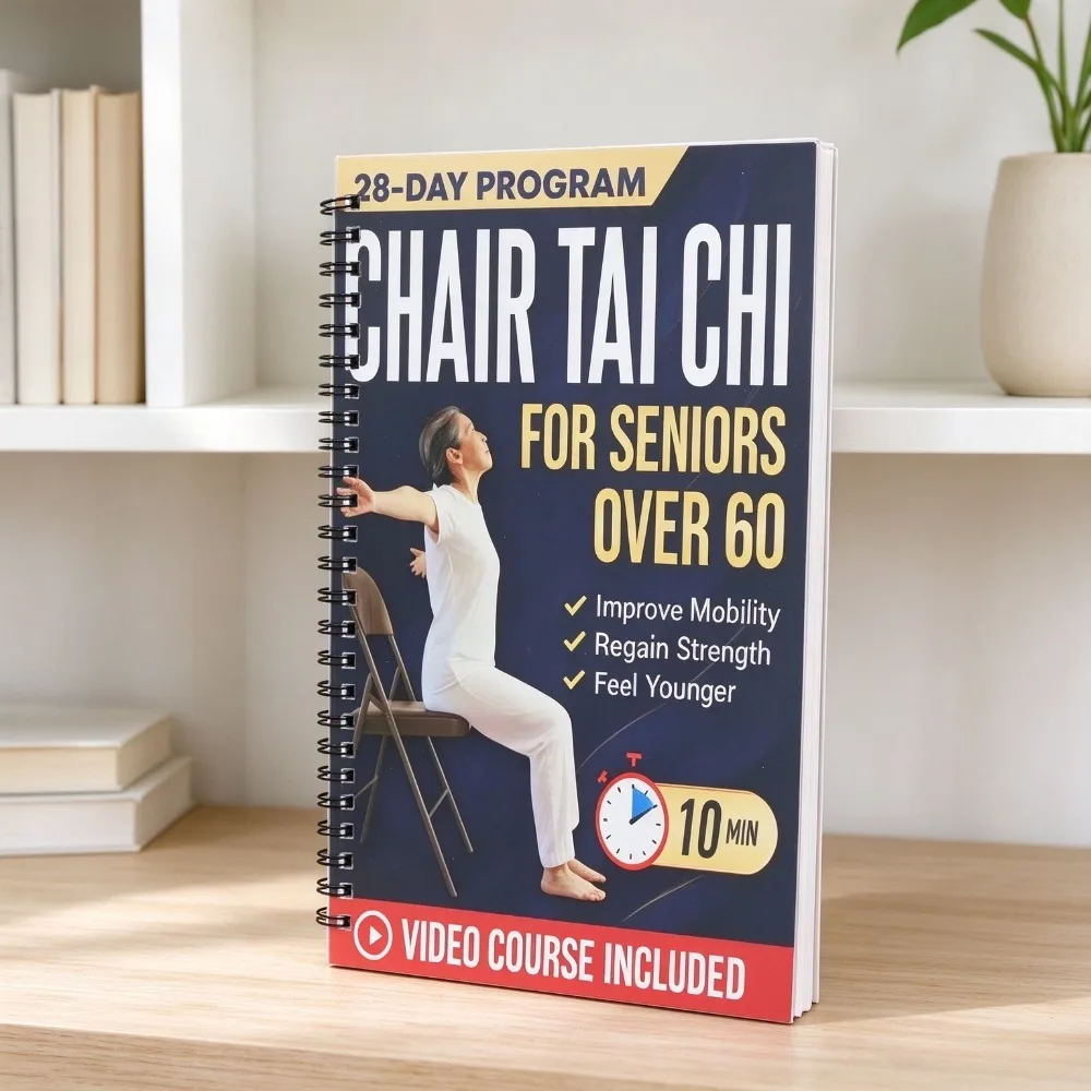 Chair Tai Chi for Seniors Over 60 English Spiral Bound Book, 28-Day 10 Min Daily Exercise Program with Video Course, Improve