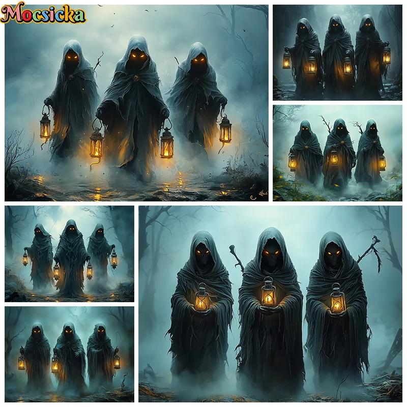 Mocsicka Halloween Photography Background Dark Terror Wizard Lamp Backdrop Wallpaper Outdoor Adult Party Decoration Photo Studio