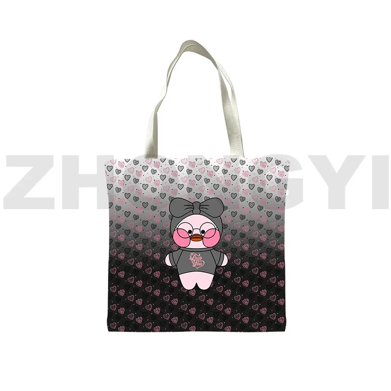 Lalafanfan Duck 3D Reusable Shopping Bag Female Foldable Canvas Tote Bag Girl Cute Cartoon Shoulder Bag Crossbody Bags for Women