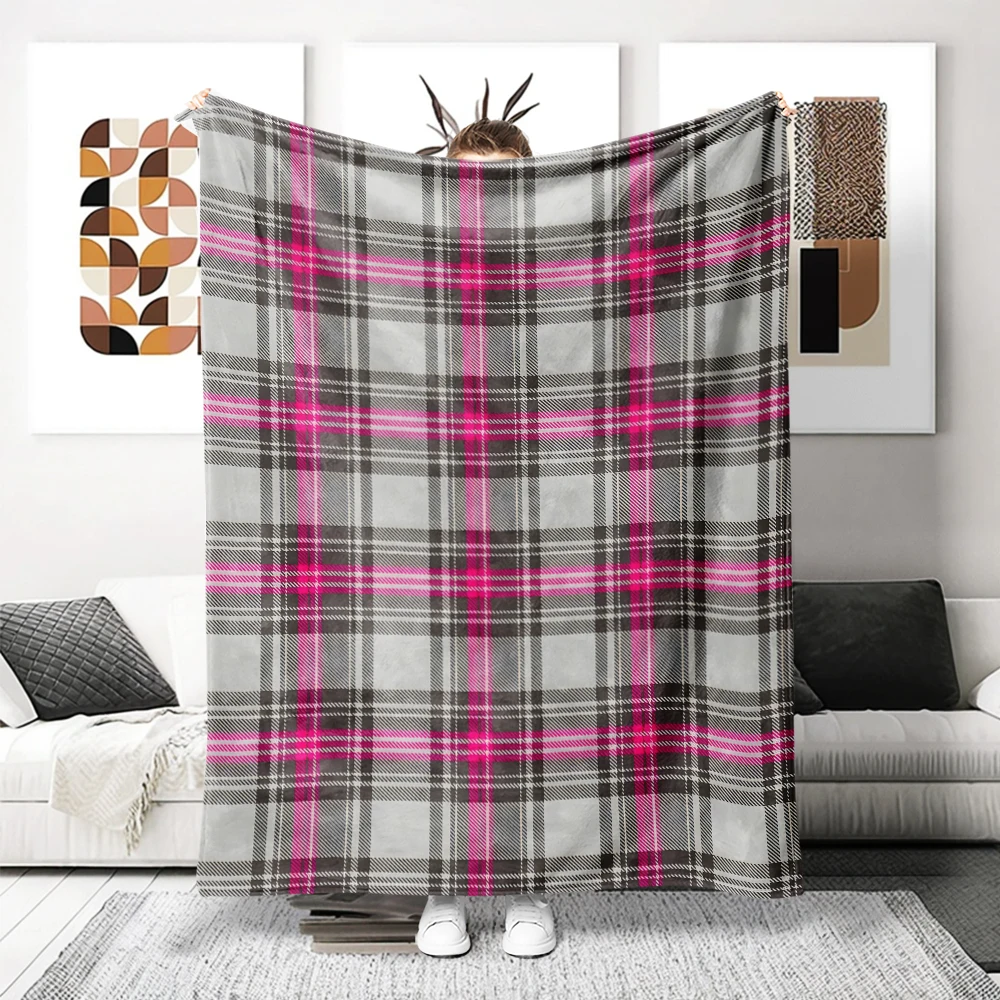 Grey Black Pink Plaid Flannel Blanket Perfect For Sofa Office Bed Travel Sleep Read Relax Camping Four Season Use