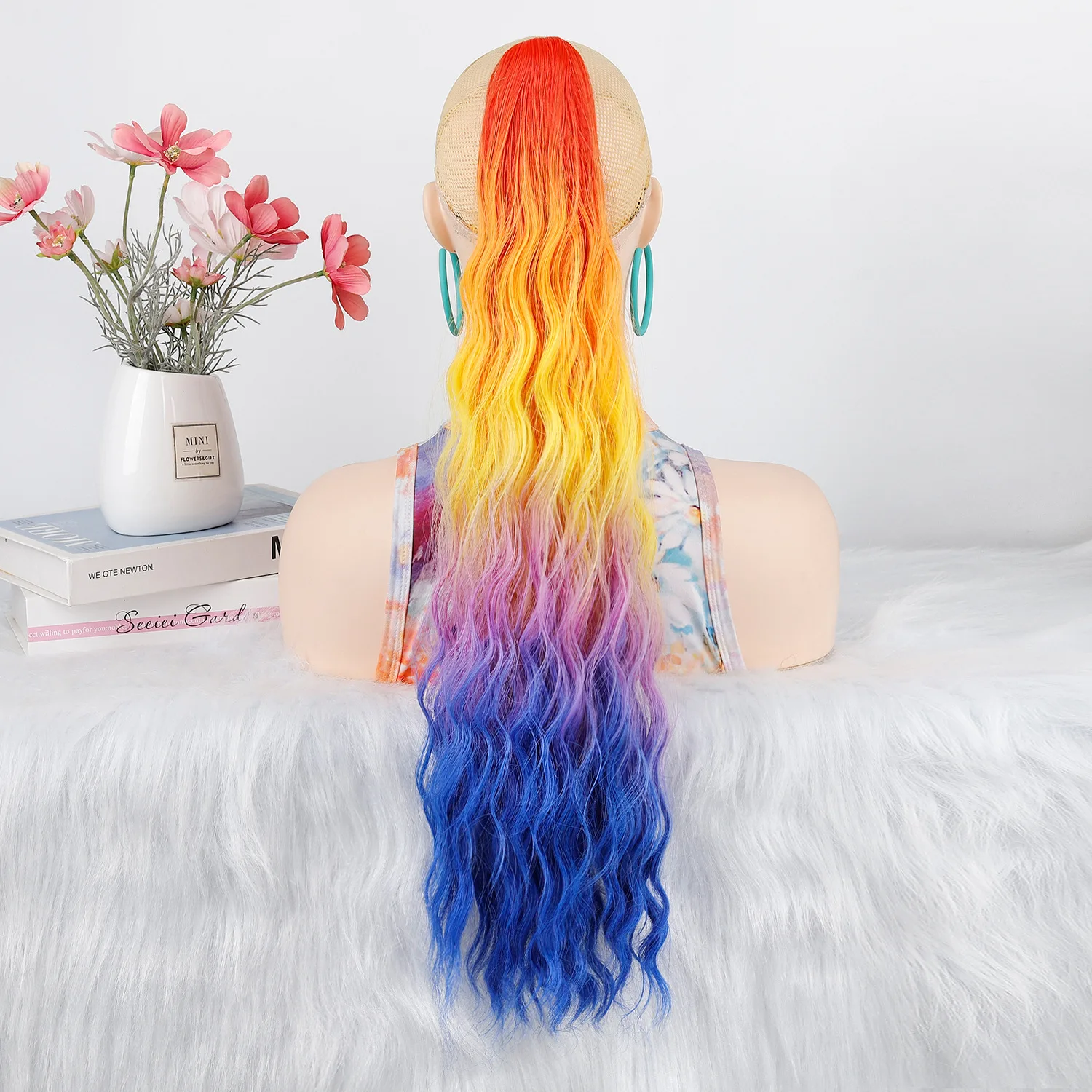 synthetic-ombre-five-colors-claw-clip-curly-ponytail-for-women-medium-length-wavy-hairpiece-cosplay-party-daily-hair-extension