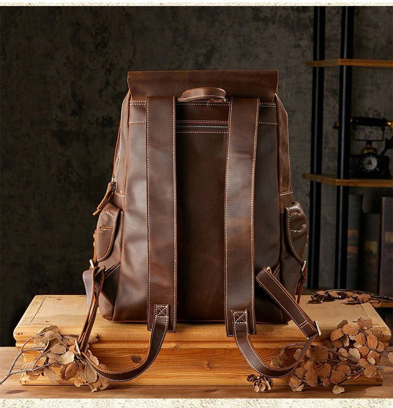 Vintage Genuine Leather Backpack Men Hiking Bagpack Bag Large Travel Backpack School Bag L5.6
