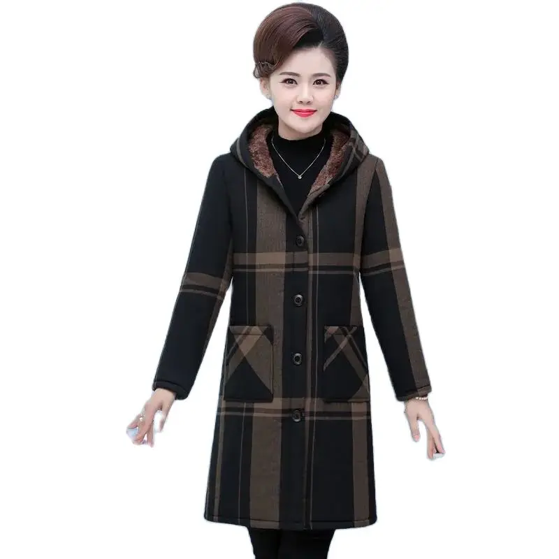 2023 Minimalist Commuting Warmth Versatile Winter Outfit Plush Cotton Jacket Medium Length Women Hooded Cotton Jacket Thick Coat