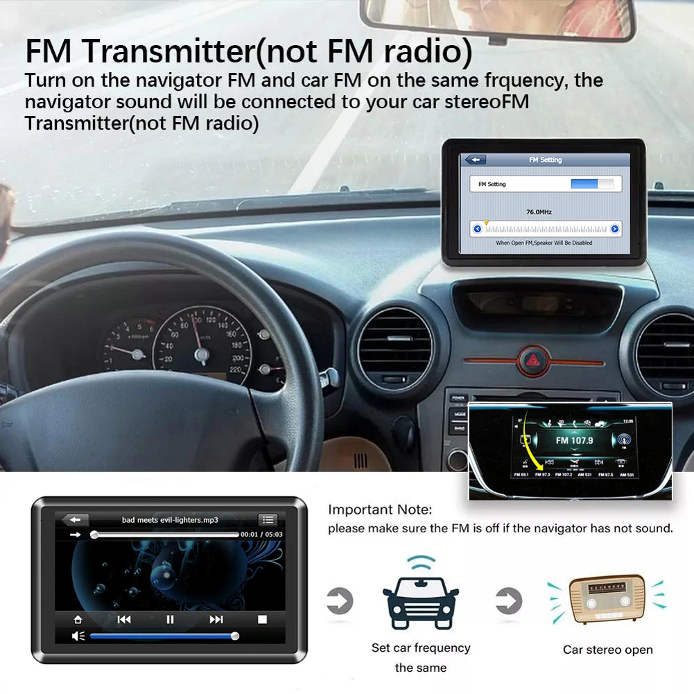 

Автомобильный GPS-навигатор с FM-трансмиттером, 5-дюймовый автомобильный монитор, GPS-навигация с HD-сенсорным экраном, голосовые подсказки, Mini USB, TF, оповещение о превышении скорости