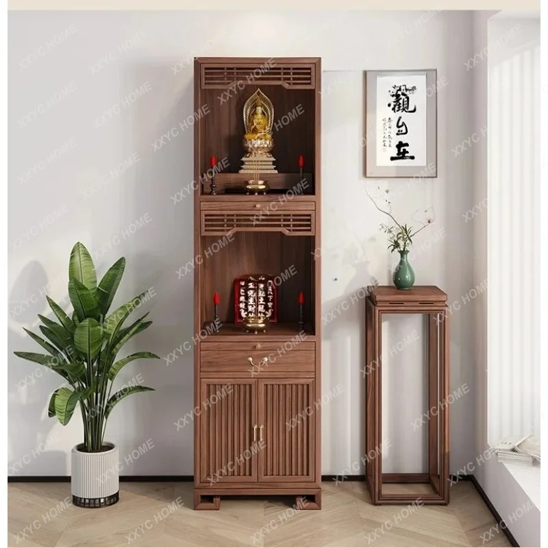 XXNew Chinese-style solid wood double-layer Buddhist shrine for home use, simple black walnut