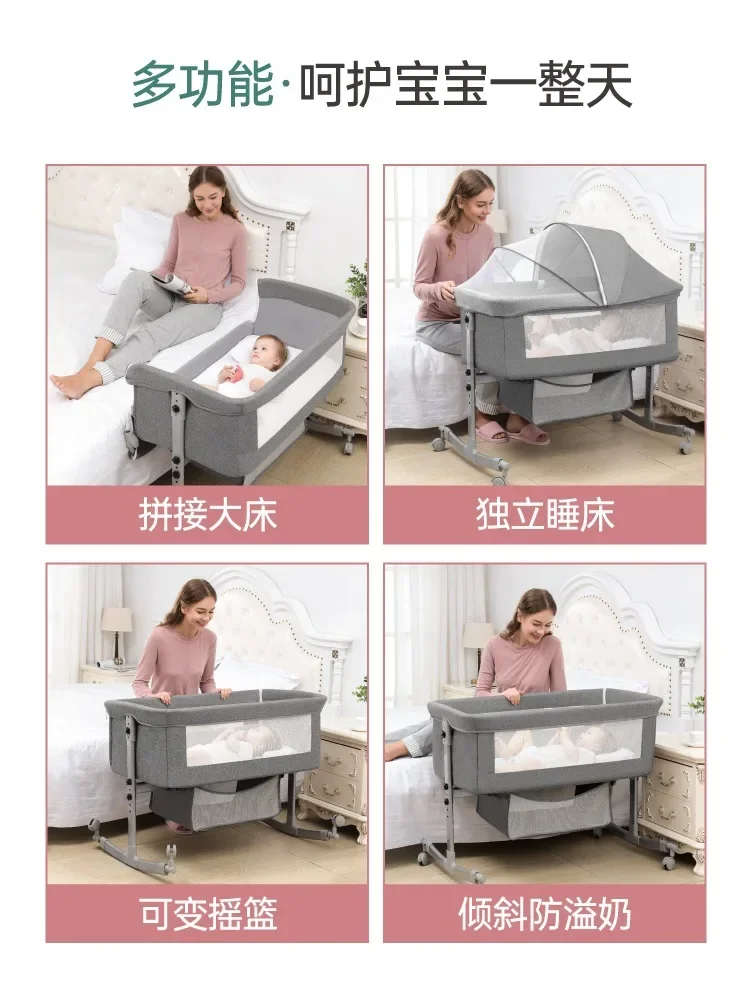 Foldable Baby Crib Portable Cradle Bedside Bed Mobile Baby Crib Sleeping Basket Bed Newborn Splicing Large Bed