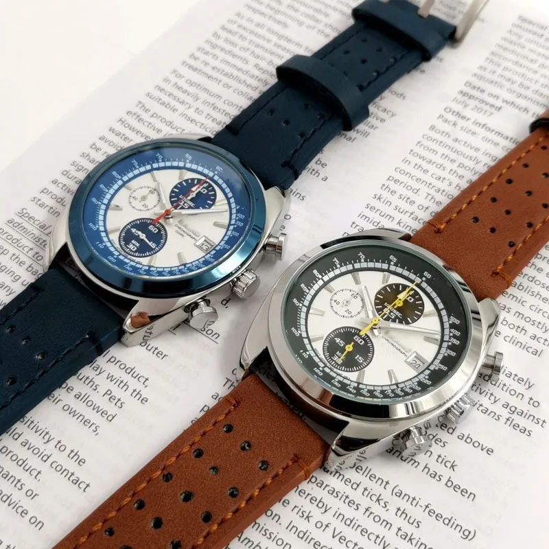 

Quartz Watch for Man Seagull Quartz Movement Classic Series with 43mm Two Eyes Dial Microfiber Leather Strap 3ATM