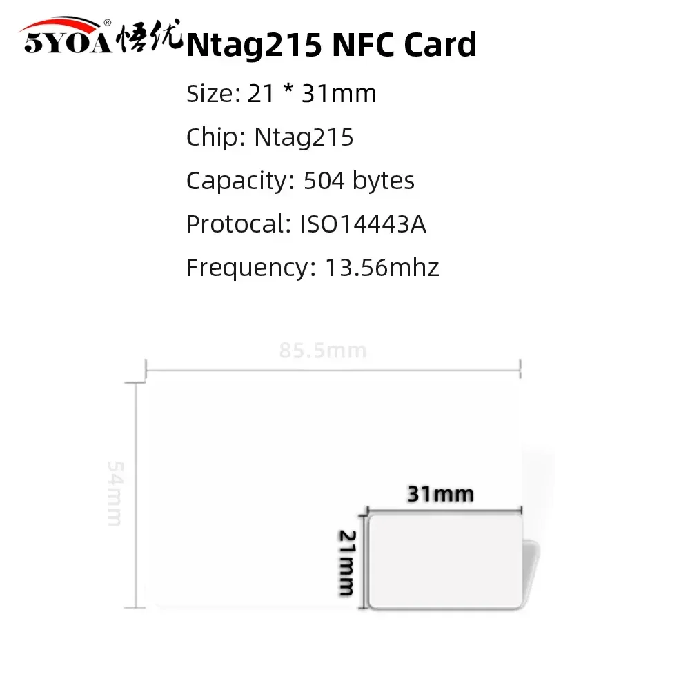 5YOA 100pcs Cartões NFC Ntag215 13.56MHz ISO IEC14443A Moedas de emblemas de chave de PVC à prova d'água 25mm para controle de acesso e pagamentos móveis