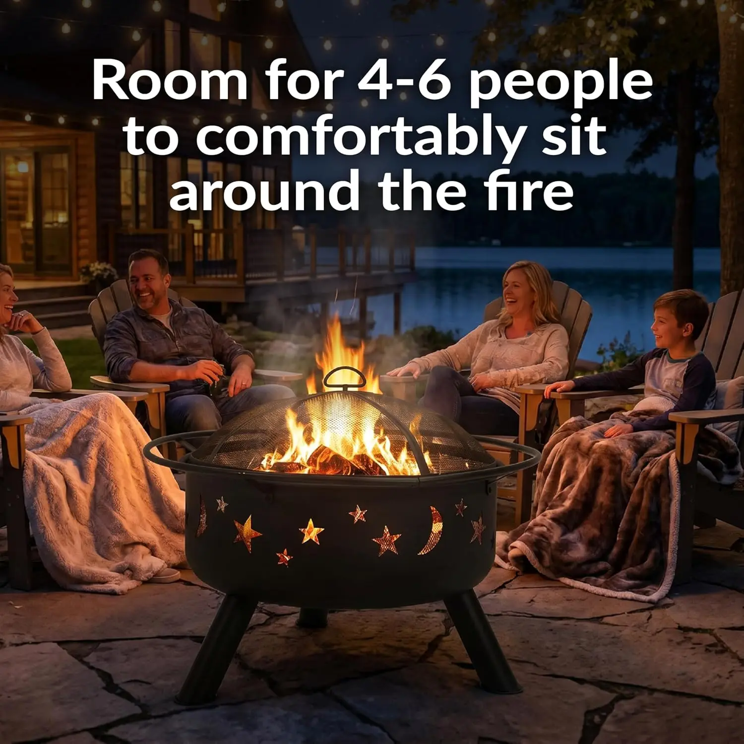 Black, Heavy Duty Steel Metal, Includes Spark Screen & Poker, Round Outside Firepit for Patio, Deck, Backyard BBQ, Bonfire