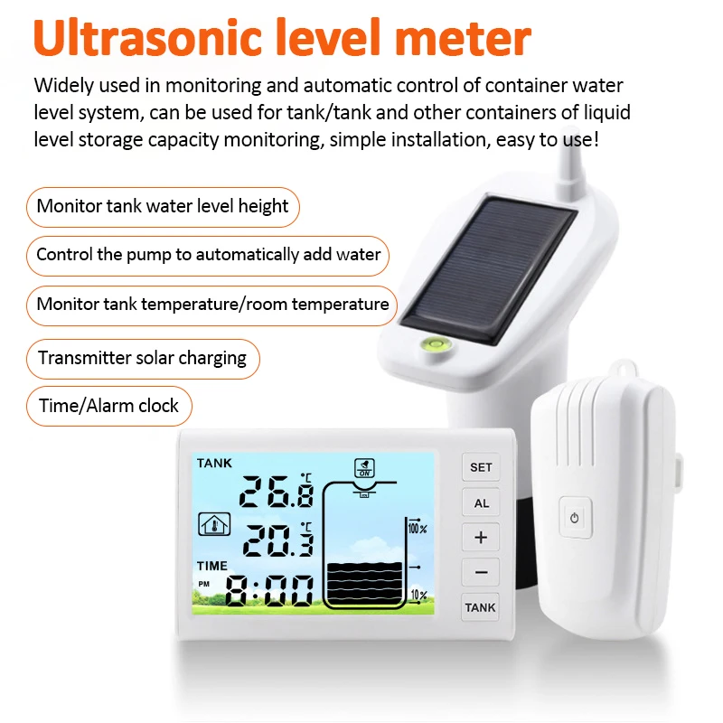 Imagem -02 - Digital Ultrasonic Medidor de Nível Profundidade do Tanque de Água Monitor de Temperatura Solar Powered Controle do Recipiente Ip65 à Prova d Água Ts-ft001