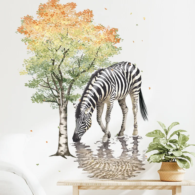 2pcs/set PVC Wall Decal Tree & Zebra Pattern Wall Sticker For Home Background Wall Decoration And Beautification