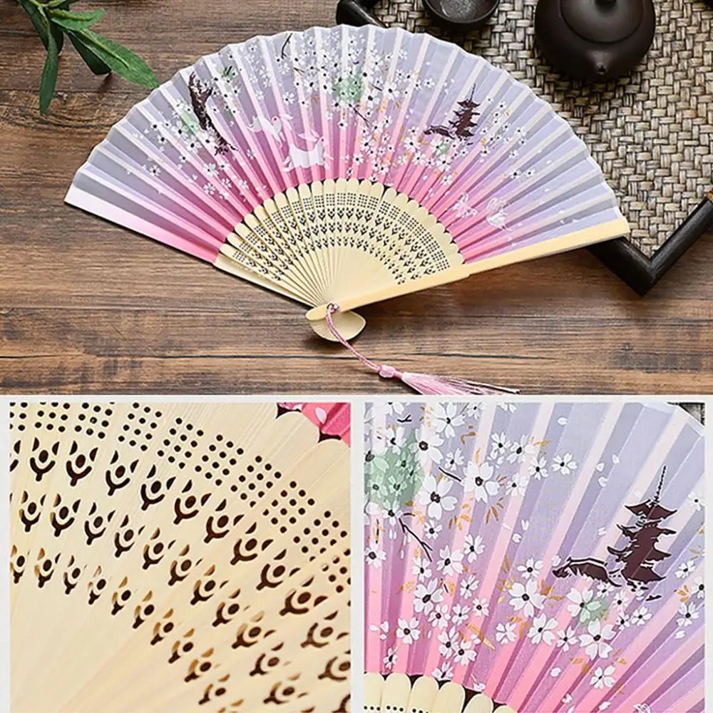 Multi-pattern 1 pcs Handmade Summer Gift Bamboo Wooden Colorful Fan Crafts Folding Fan Home Decoration Dance Hand Fan