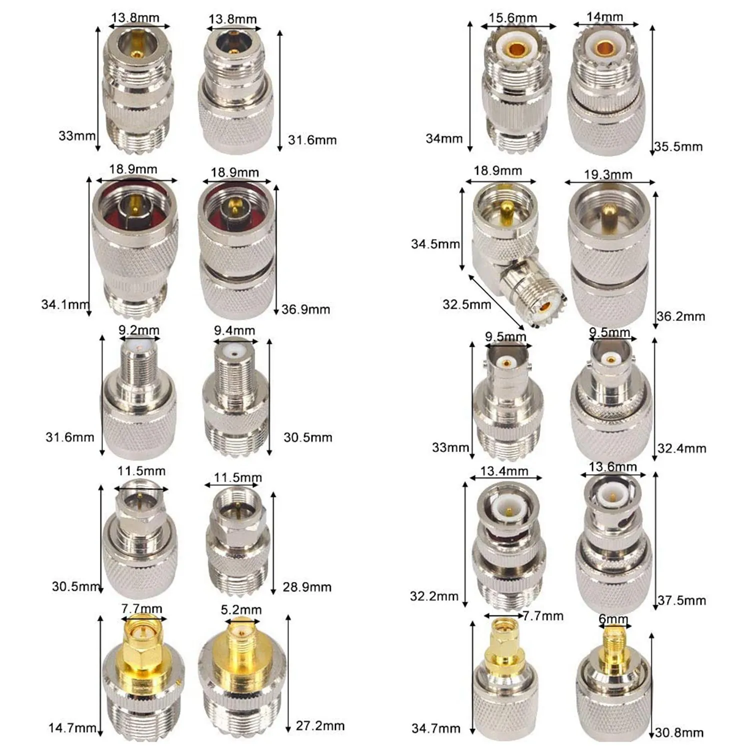 20PCS RF Coaxial Connector Kit UHF SO239 PL259 Adapter Set UHF To SMA/BNC/N/UHF/F Adapter Coax Adapter For CB Antenna