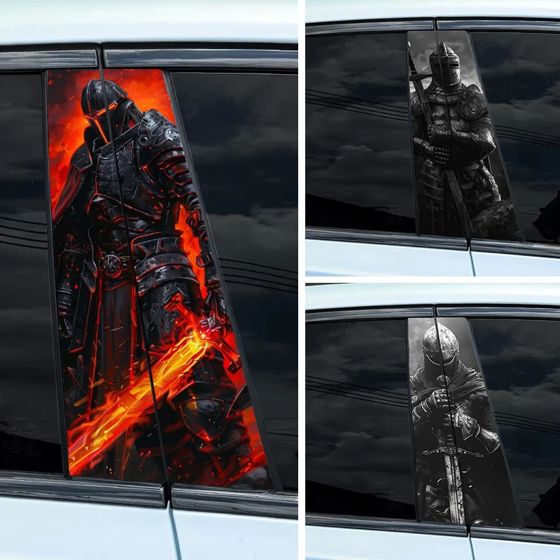 2pcs Knight Car Decal Car B-Pillar Waterproof Decal Covering Scratched Car Door Pillar Decal Diy Modified Car Styling Stickers