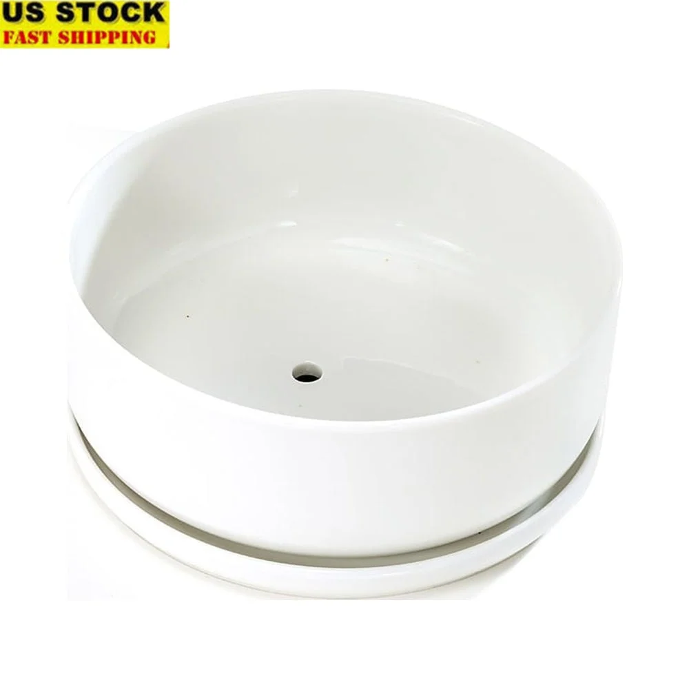 

Round White Ceramic Planter Pot with Saucer Drainage Hole Plants Succulents Cactus Minimalist Home Garden Decor Set